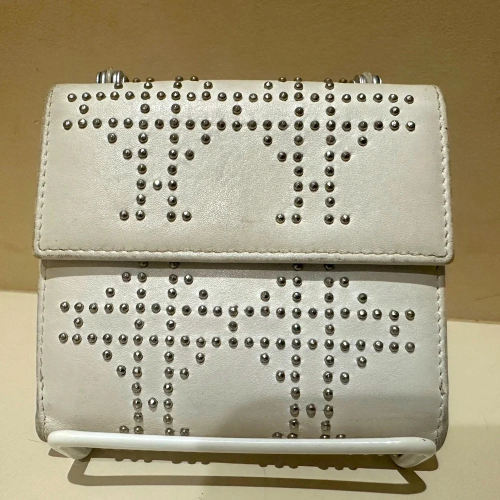 Christian Dior Studded Cannage White Calfskin Bifold Wallet